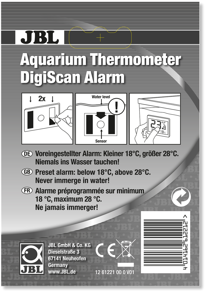 JBL Aquarium Thermometer DigiScan Alarm - Цифровой аквариумный термометр с функцией сигнала о недопустимой температуре (менее 18 или более 28 градусов) 282.6122100 - фото 24401