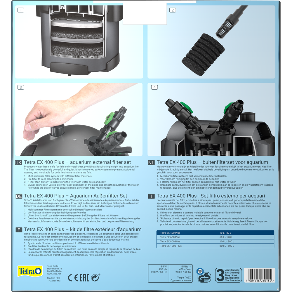 Tetra EX 400 Plus - внешний фильтр для аквариумов от 10 до 60 литров 260184 - фото 24639