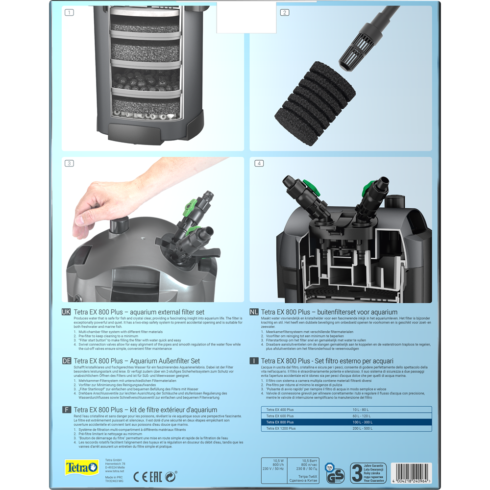 Tetra EX 800 Plus - внешний фильтр для аквариумов от 100 до 300 литров Tet-240964 - фото 24641