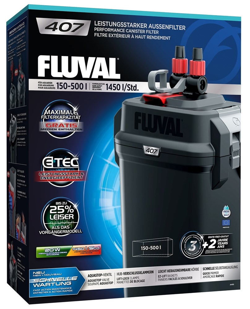 Fluval 407 - внешний фильтр для аквариумов от 150 до 500 литров H044940 - фото 25345