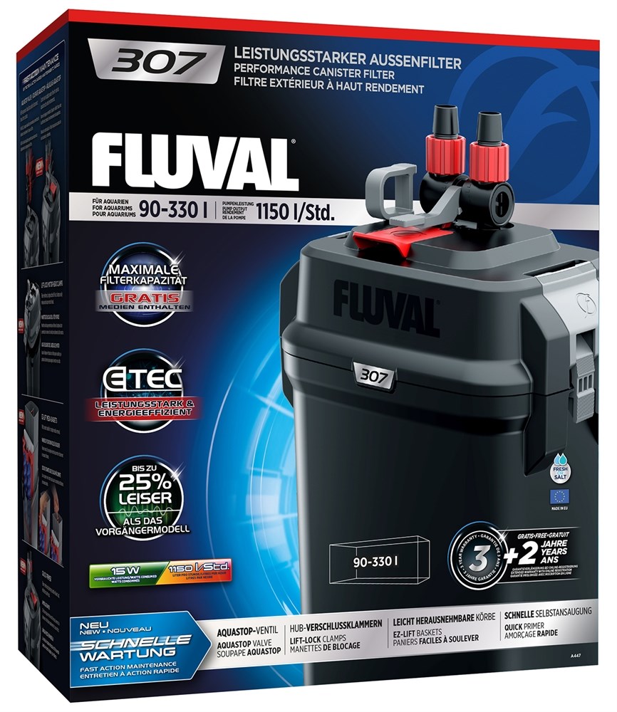 Fluval 307 - внешний фильтр для аквариумов от 90 до 330 литров H044630 - фото 25352