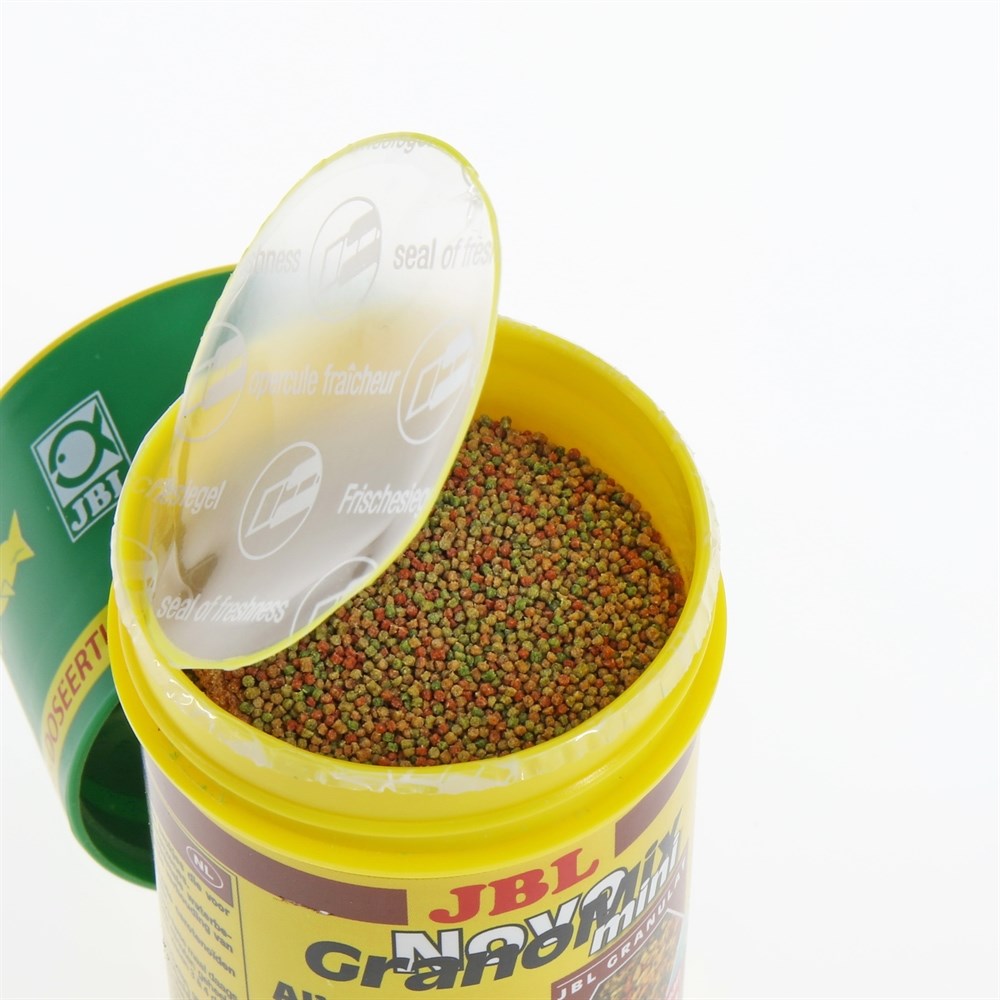 JBL NovoGranoMix mini Click 100 мл. (38 г.) - Основной корм в форме смеси мини-гранул для маленьких рыббанка с дозатором 282.3010000 - фото 26664