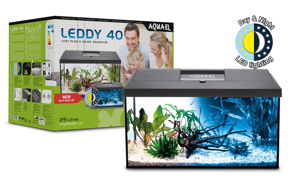 AQUAEL Leddy Set Plus 40 Day&Night 25 л аквариум черный, прямоугольный, с  2-режимным освещением день/ночь купить в Москве по цене 10 235 руб. —  Аквионика
