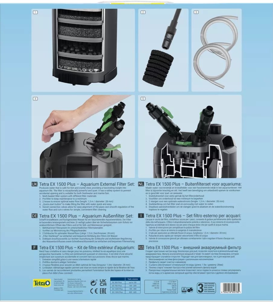 Tetra EX 1500 Plus - внешний фильтр для аквариумов от 300 до 600 литров Tet-302785 - фото 27999