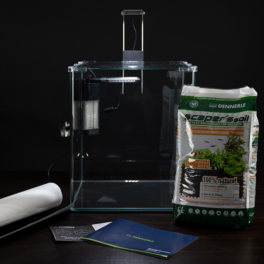 Dennerle Nano Cube Complete Soil 30 литров (в комплекте фильтр, светильник Trocal Power LED 5.0, сойл и термометр), передние углы скруглённые (передняя и боковые стенки из единого стекла) Den-5587 - фото 28939