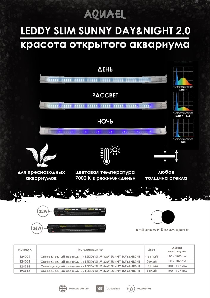 AQUAEL Leddy Tube Day&Night 2.0 Sunny 14 Вт - светодиодный модуль для установки вместо ламп Т8-25 Вт или Т5-35 Вт 124797 - фото 29121