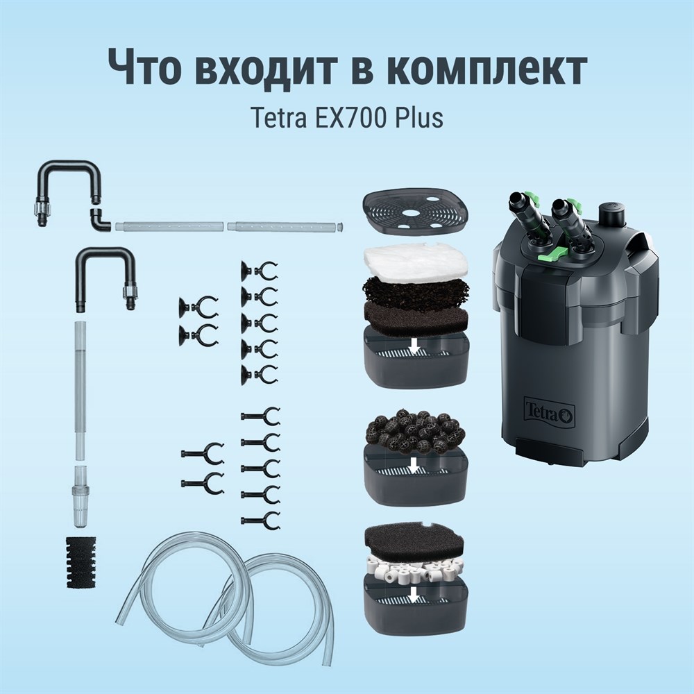 Tetra EX 700 Plus - внешний фильтр для аквариумов от 100 до 200 литров Tet-302747 - фото 30112