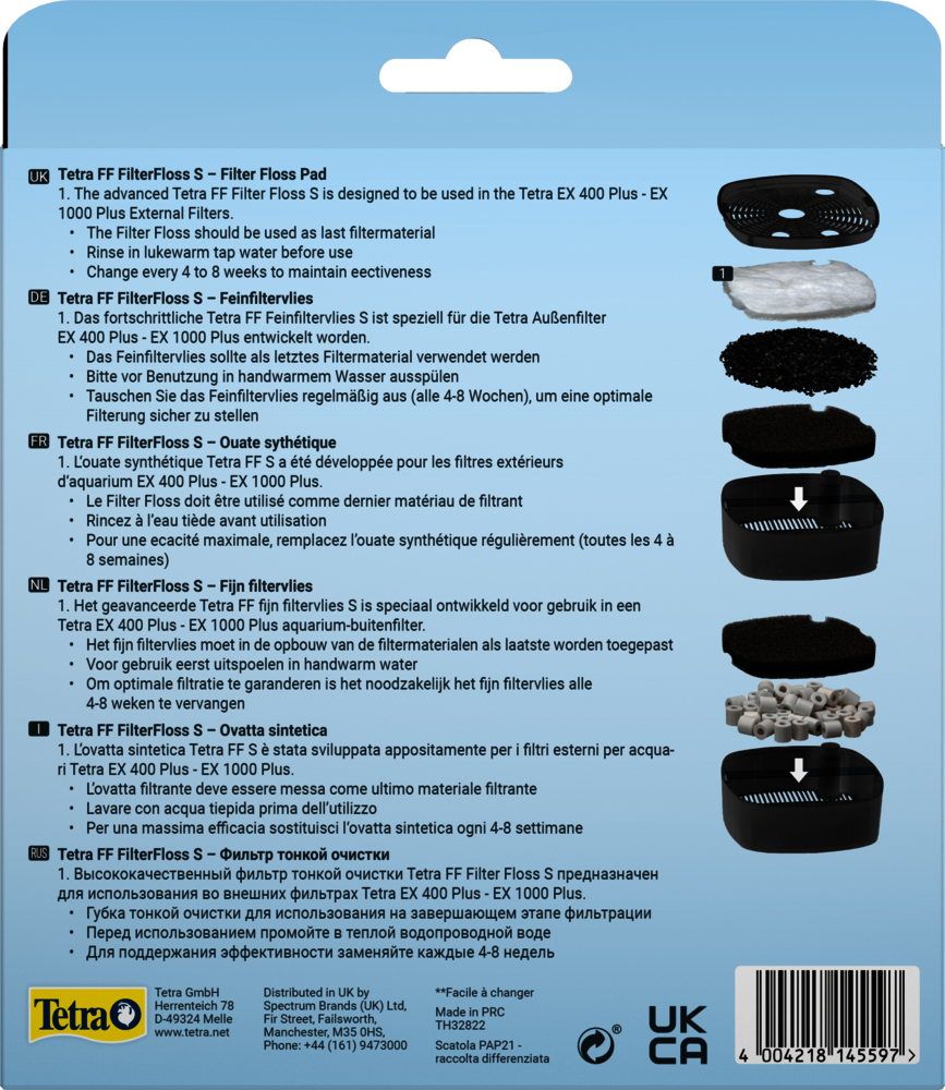 Tetra FF S - губка тонкой очистки (2 шт.) для фильтров Tetra EX 400, 500, 600, 700, 800, 1000 (в т.ч. Plus) Tet-145597 - фото 30167