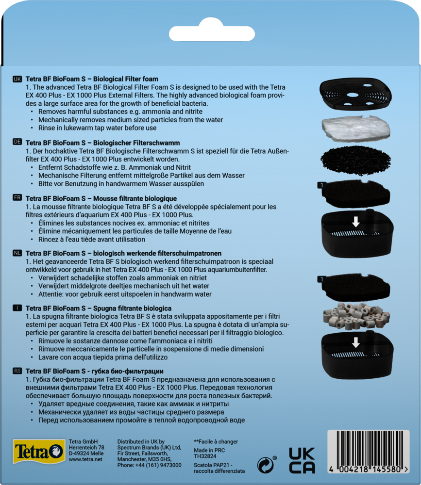 Tetra BF S - фильтрующая губка (2 шт.) для фильтров Tetra EX 400, 500, 600, 700, 800, 1000 (в т.ч. Plus) Tet-145580 - фото 30173