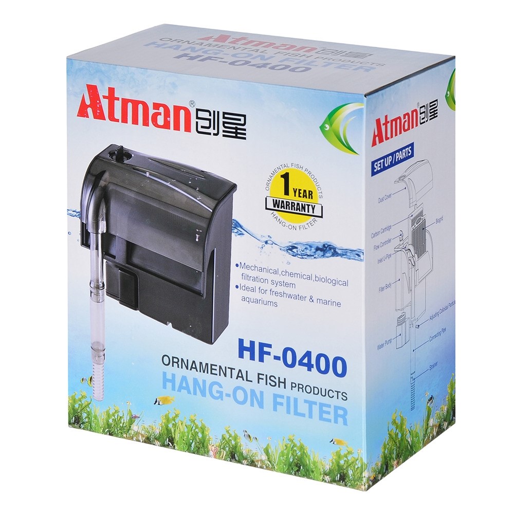 Atman HF-0400 - рюкзачный фильтр для аквариумов до 50 л, 350 л/ч, 3W (черный корпус) ATM-HF-0400 - фото 30604
