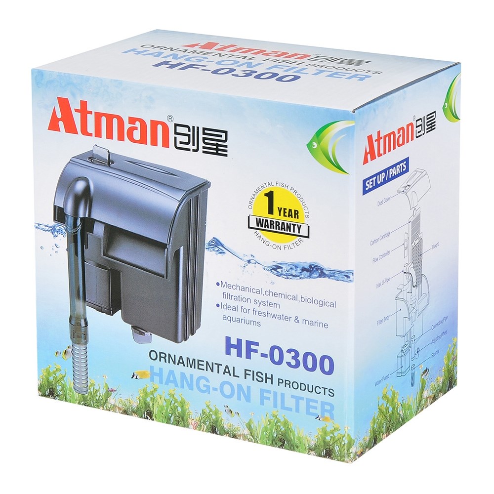 Atman HF-0300 - рюкзачный фильтр для аквариумов до 40 л, 290 л/ч, 3,5W (черный корпус) ATM-HF-0300 - фото 30605
