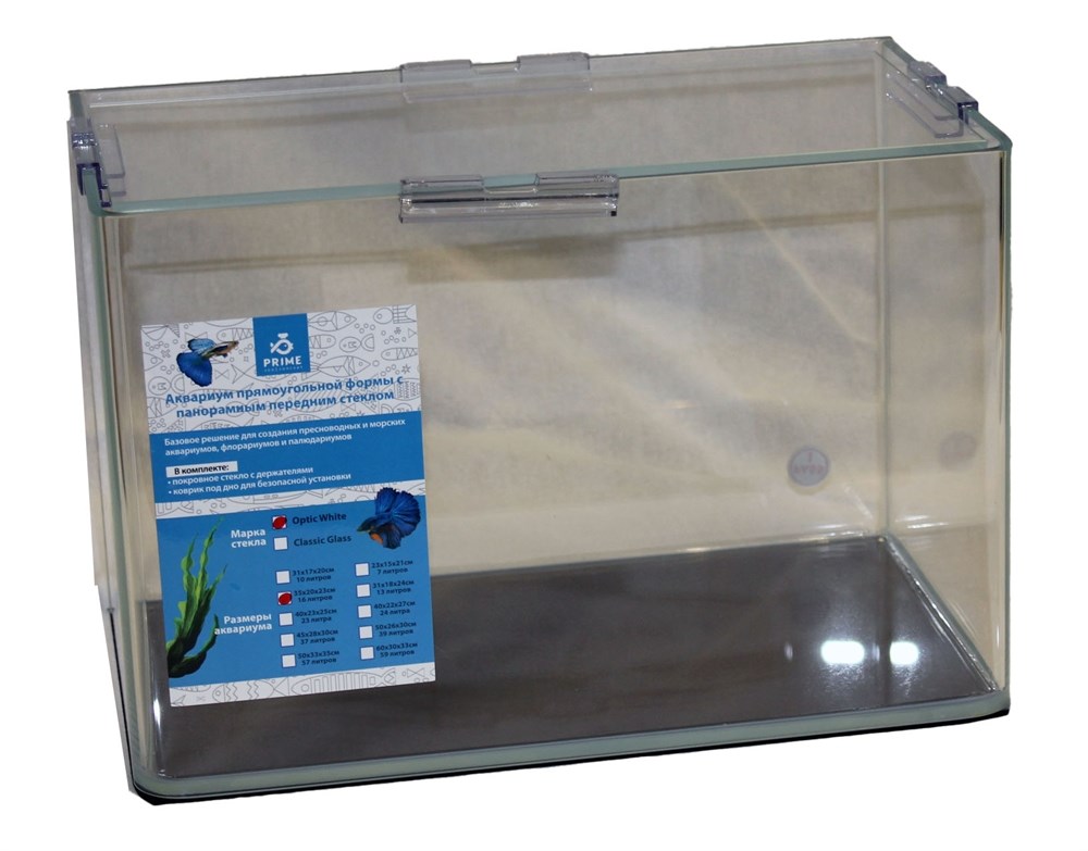 PRIME - аквариум 16 л без швов на передней стенке из стекла OptiWhite, 35х20х23 см, с покровным стеклом PR-979188 - фото 31235