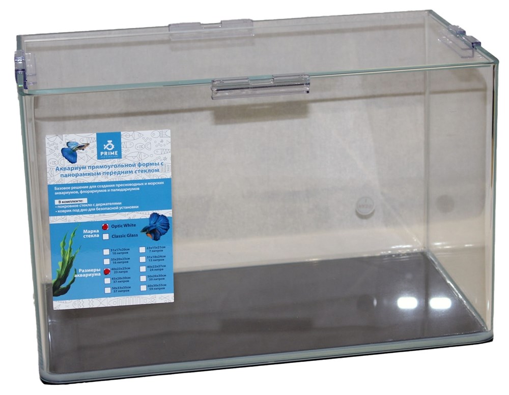 PRIME - аквариум 23л без швов на передней стенке из стекла OptiWhite, 40x23х25 см, с покровным стеклом PR-979171 - фото 31239