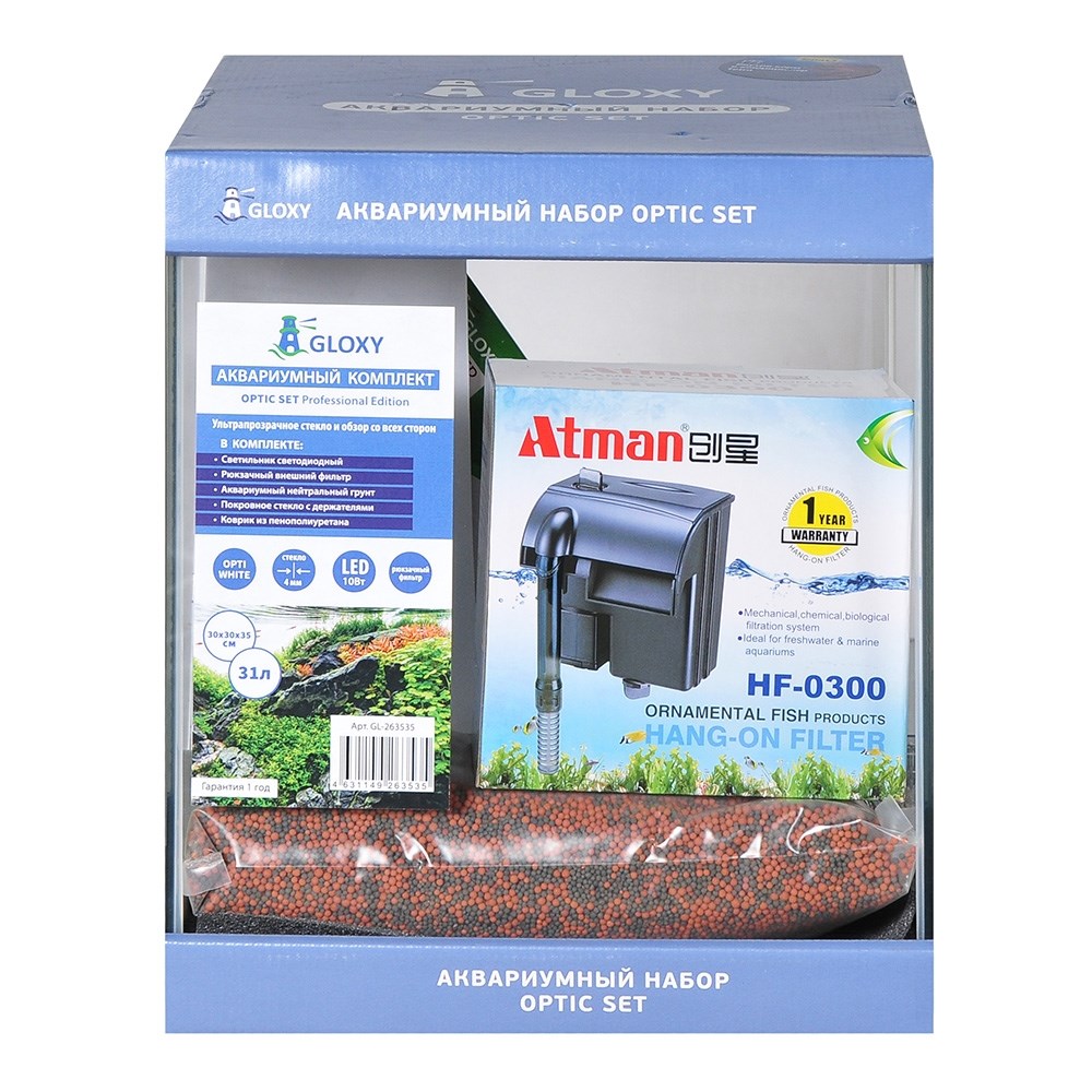 GLOXY Optic Set Professional Edition 31 литр  - аквариум с оборудованием из стекла Opti White GL-263535 - фото 31263