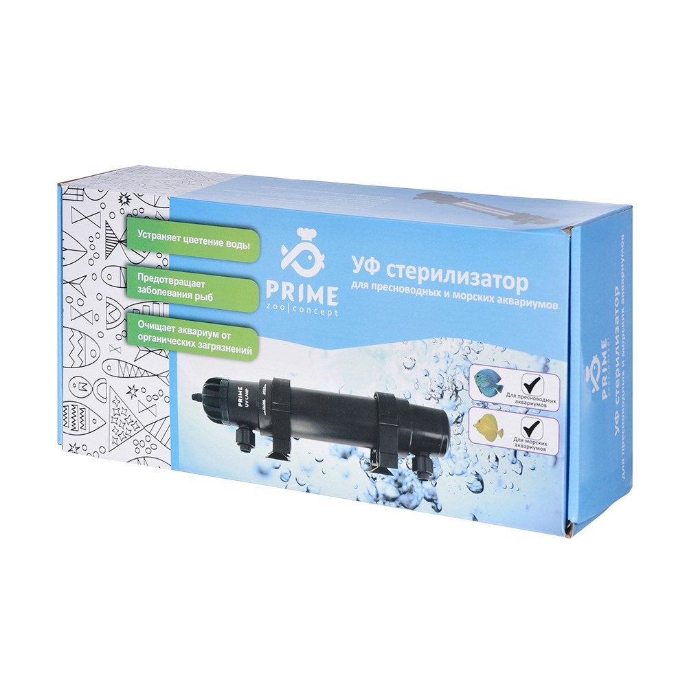 PRIME УФ-стерилизатор 5Вт, для аквариумов до 250л, кабель 5м, вход /выход от 10 до 19мм PR-979102 - фото 32227