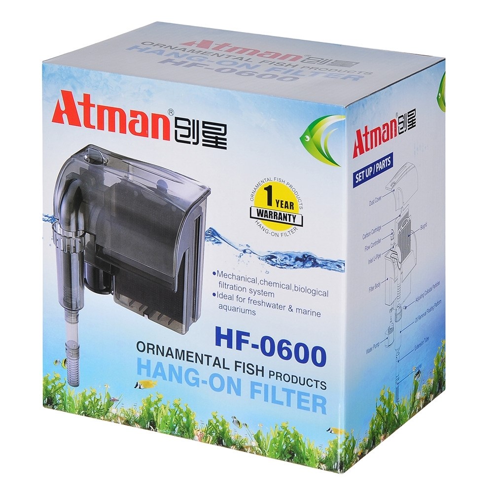 Atman HF-0600 УЦЕНКА - рюкзачный фильтр для аквариумов до 100 л, 660 л/ч, 6W с поверхностным скиммером (черный корпус) - УЦЕНКА 44147 - фото 33582