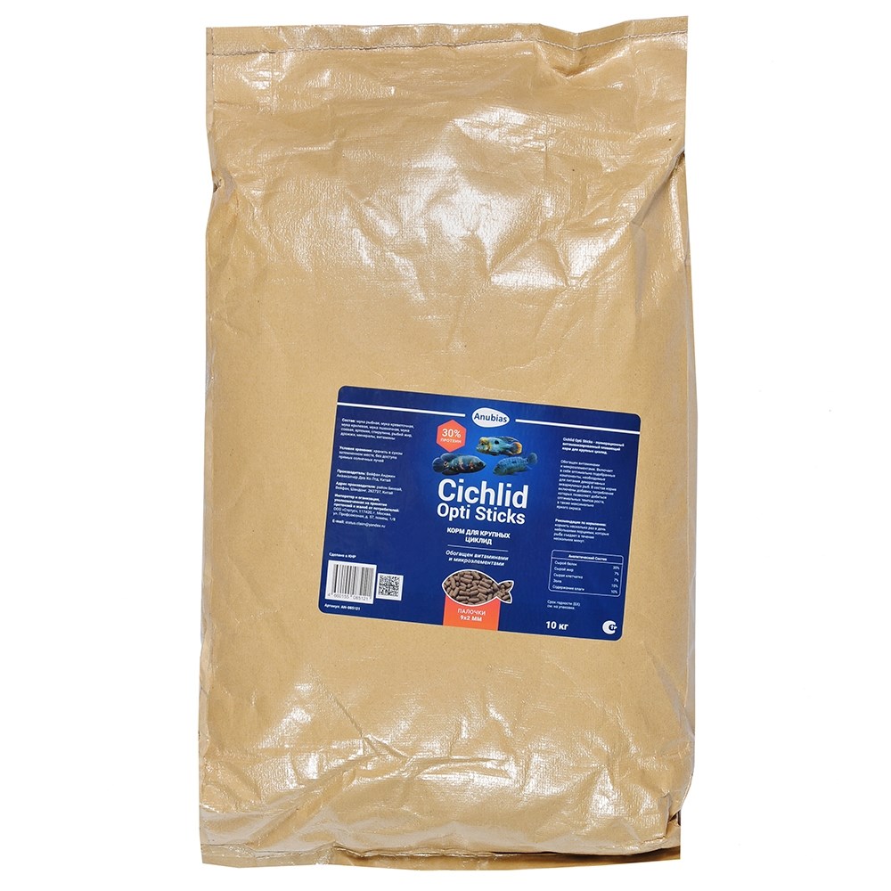 Anubias Cichlid Opti Sticks - корм для цихлид,  палочки 9х2мм, мешок 10кг AN-085121 - фото 33755