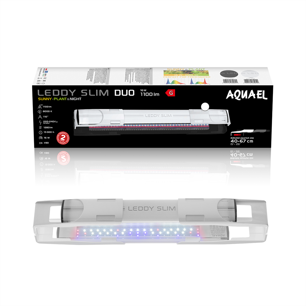 AQUAEL DUO LEDDY SLIM SUNNY/PLANT DAY&NIGHT 16 Вт - светильник для аквариума белый (40-67см) 124220 - фото 33809