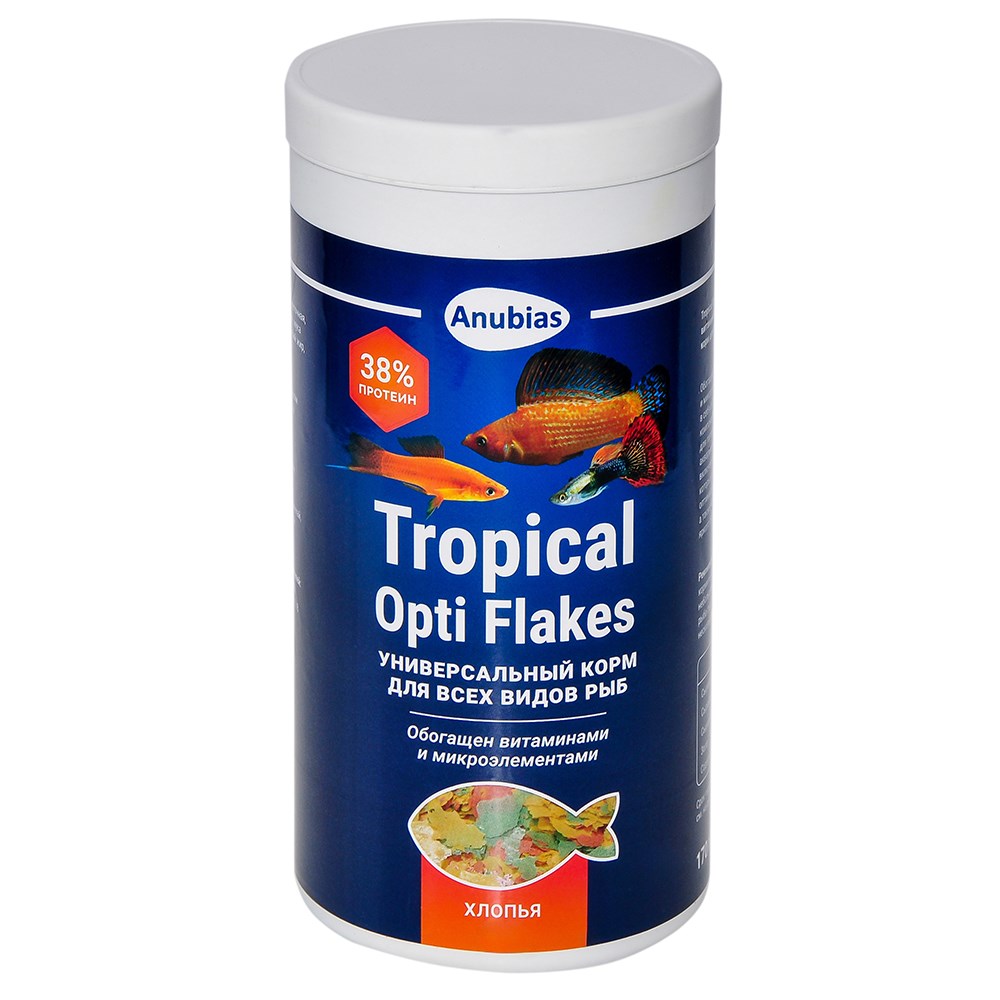 Anubias Tropical Opti Flakes 1000 мл, 170 г - корм для всех видов рыб, хлопья AN-088030 - фото 35535