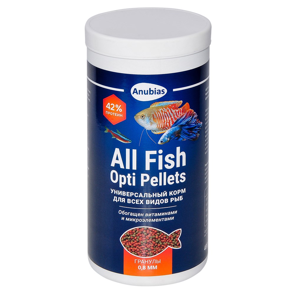 Anubias All Fish Opti Pellets 1000 мл, 400 г - корм для всех видов рыб, гранулы 0.8мм AN-087927 - фото 35547