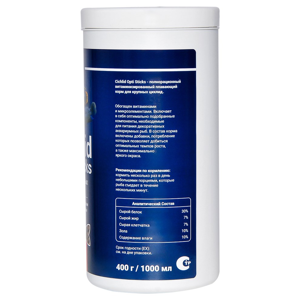 Anubias Cichlid Opti Sticks 1000 мл, 400 г - корм для цихлид,  палочки 9х2мм AN-087941 - фото 35584