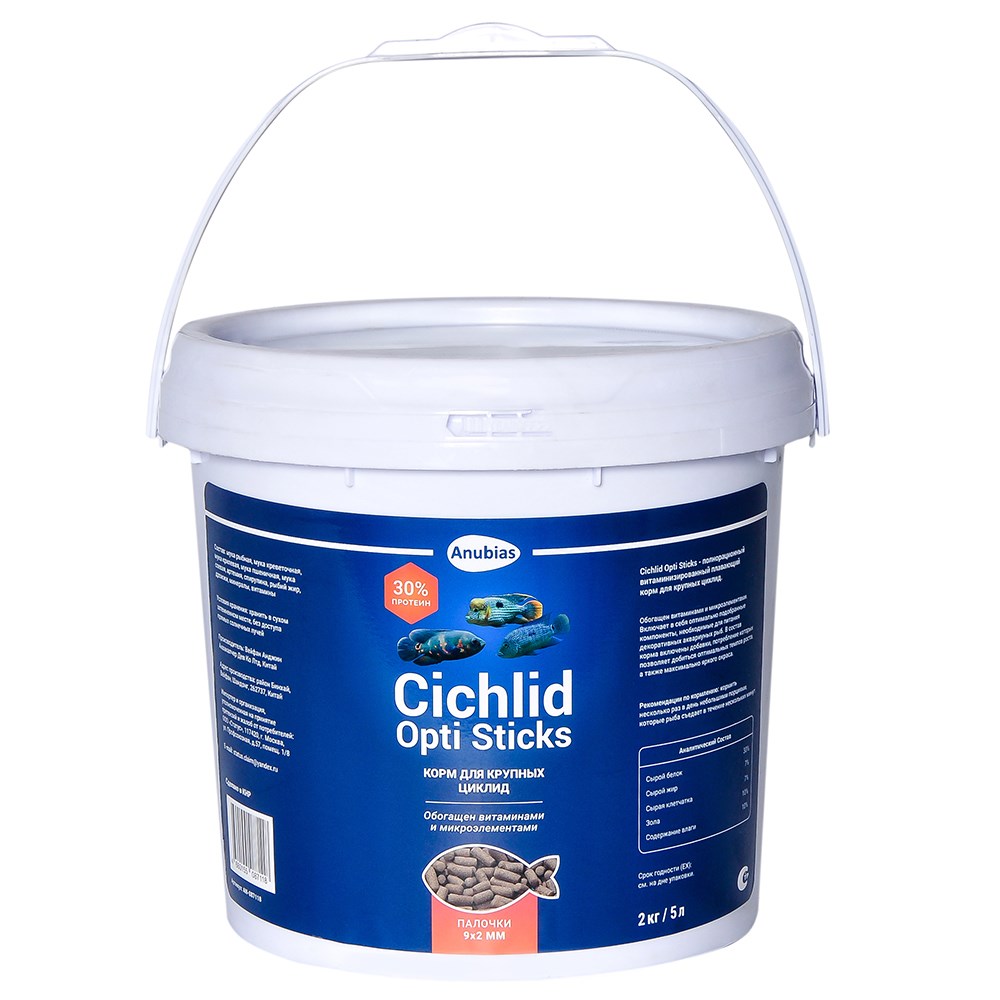 Anubias Cichlid Opti Sticks 5 л, 2 кг- корм для цихлид,  палочки 9х2мм AN-087118 - фото 35589