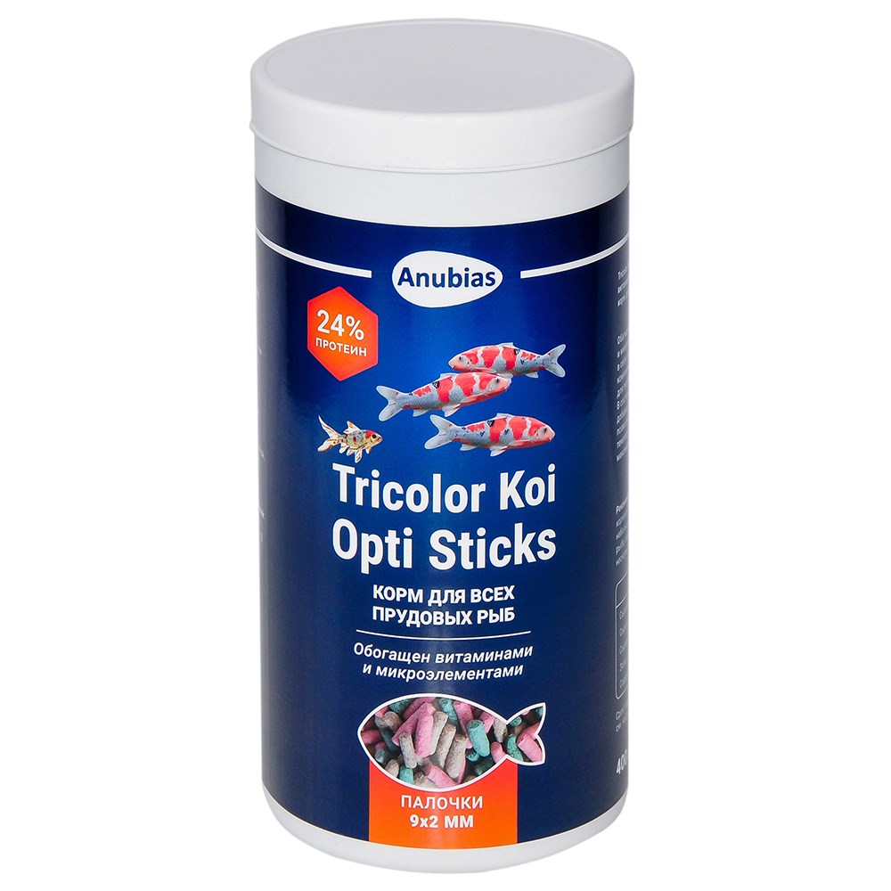 Anubias Tricolor Koi Opti Sticks - корм для кои и других прудовых рыб, палочки 9х2мм, 1000мл (400г) AN-088443 - фото 35644