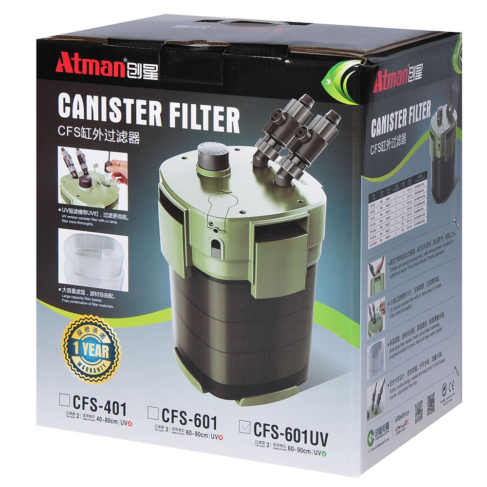 ATMAN CFS-601UV - внешний фильтр с УФ лампой для аквариумов до 200 литров, 840 л/ч, 10 Вт ATM-CFS-601UV - фото 35911