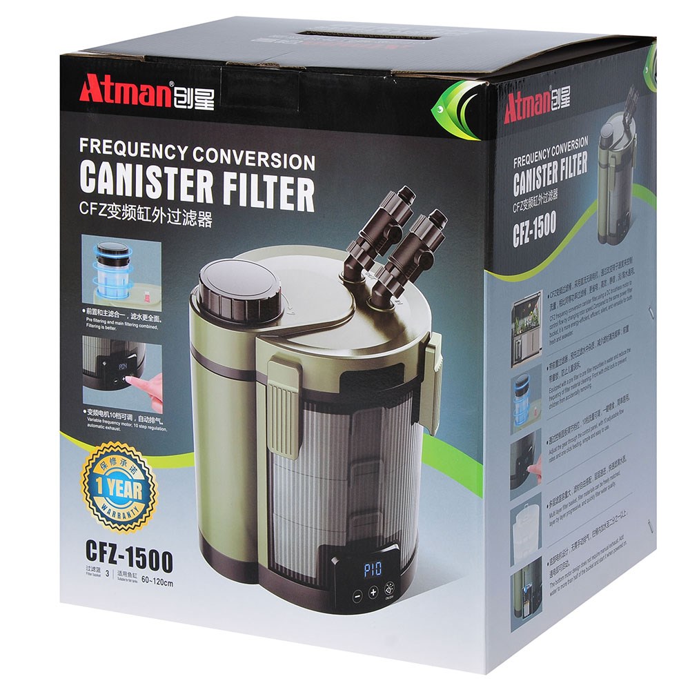 ATMAN CFZ-1500 - внешний фильтр с электронной регулировкой производительности для аквариумов до 250 литров, 450-1200 л/ч, 4-22 Вт, 3 корзины ATM-CFZ-1500 - фото 35924
