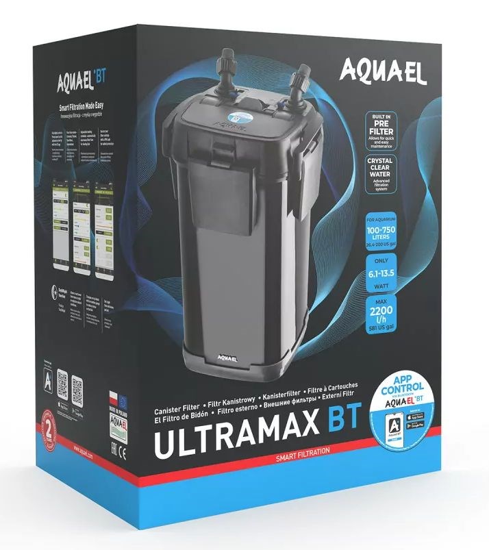 AQUAEL Ultramax BT (2000) - внешний фильтр для аквариумов 400-700 л, 2000 л/ч, 5 корзин по 1,9 л - управление по Bluetooth 133420 - фото 35994