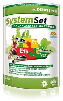 Dennerle Perfect Plant System Set - Комплект препаратов для системного и профессионального ухода за аквариумными растениями (E15 10 табл., S7 25 мл, V30 25 мл), на 800 л - фото 18826