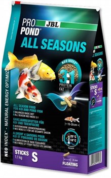 JBL ProPond All Seasons S 32 л - Основной всесезонный корм в форме плавающих палочек для карпов кои небольшого размера, 5,8 кг 282.4125100 - фото 20057