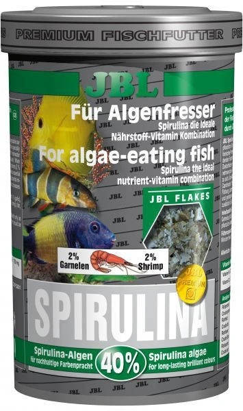 JBL Spirulina 250 мл. (38 г.) - Корм класса премиум с высоким содержанием спирулины в форме хлопьев для растительноядных в пресном и морском аквариуме 282.3000100