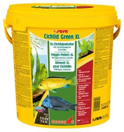 sera Cichlid Green XL 10 л (3,6 кг) - гранулы со спирулиной (10%) для крупных травоядных цихлид - фото 20780