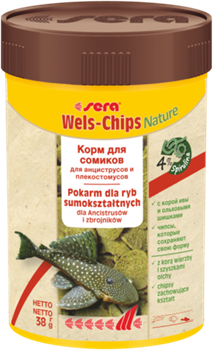 sera Wels chips Nature 100 мл - корм для лорикариевых сомов (присосок) - фото 24994