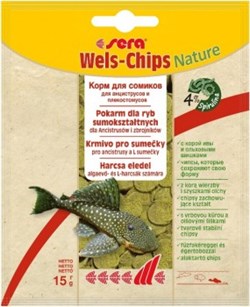 sera Wels chips Nature 15г (пакетик) - корм для лорикариевых сомов (присосок) - фото 25010
