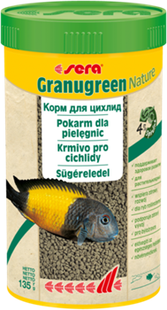 sera Granugreen Nature 1 л - корм для травоядных цихлид (гранулы) - фото 25436