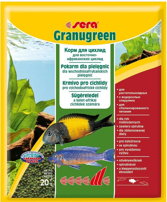 sera Granugreen 20 г - корм для травоядных цихлид (гранулы) S0391