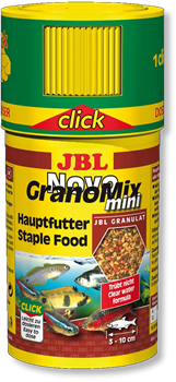 JBL NovoGranoMix mini Click 100 мл. (38 г.) - Основной корм в форме смеси мини-гранул для маленьких рыббанка с дозатором - фото 26661
