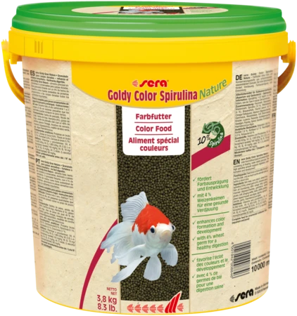 sera Goldy color spirulina Nature 10 л - корм для золотых рыбок со спирулиной S0884