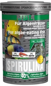 JBL Spirulina 250 мл. (38 г.) - Корм класса премиум с высоким содержанием спирулины в форме хлопьев для растительноядных в пресном и морском аквариуме 282.3000100