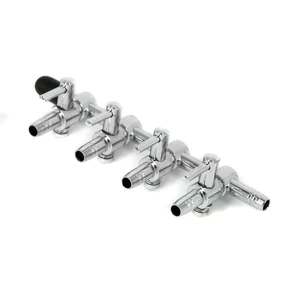 Krelong Metal K-RK04 - разделитель потока медный хромированный с краниками, на 4 канала (для шлангов с внутренним диаметром 4мм) kr-metal-k-rk04