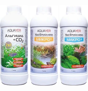 Aquayer - набор удобрений (Микро+, Макро+, Альгицид+СО2), 3 х 1000 мл MI1+MA1+AL1