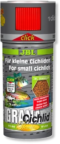 JBL GranaCichlid CLICK 250 мл. (110 г.) - Основной корм класса премиум в форме гранул для плотоядных цихлид в банке с дозатором 282.4065600