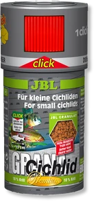 JBL GranaCichlid CLICK 100 мл. (45 г.) - Основной корм класса премиум в форме гранул для плотоядных цихлид в банке с дозатором 282.4065500