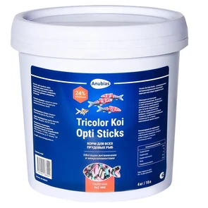 {{photo.Alt || photo.Description || 'Anubias Tricolor Koi Opti Sticks - корм для кои и других прудовых рыб, палочки 9х2мм, ведро 10л (4кг)'}}